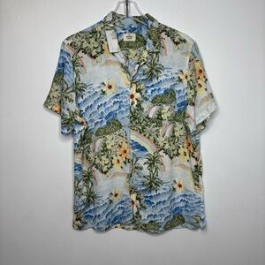 Marine Layer Tropical Print Button Front Shirt Medium/Large Linen Blend